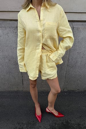 Light Yellow Elastische linnen short