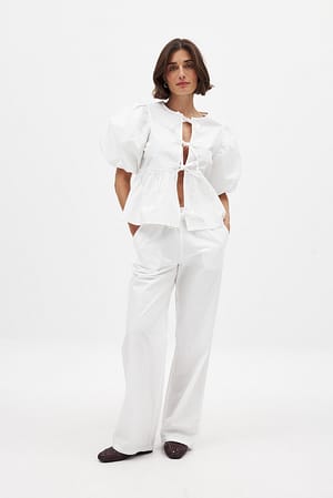 White Elastic Waistband Cotton Pants