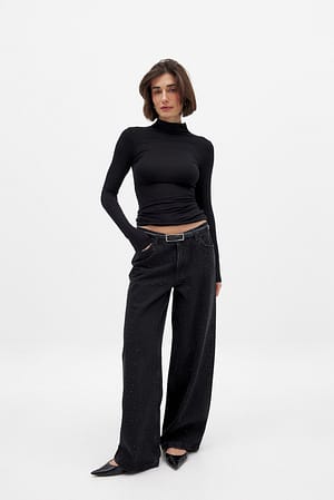Washed Black Verzierte Jeans