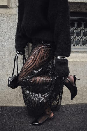 Black Jupe longue brodée