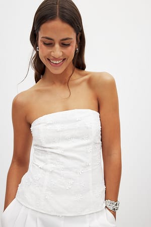 White Broderad bandeau-topp