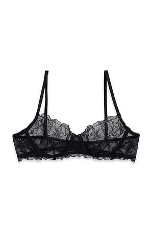 Black Embroidery Mesh Balconette Bra