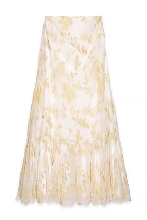 Light Yellow/Cream besticktes Bandeau-Chiffon-Maxikleid
