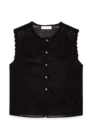 Black Embroidered Lace Vest