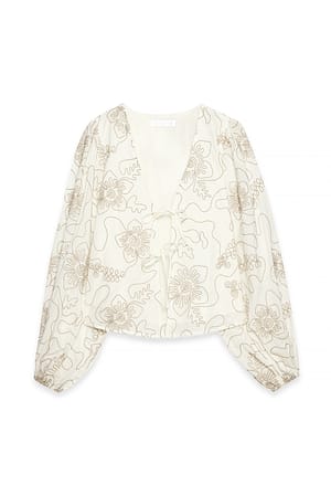 White/Cream Blouse brodée à manches longues