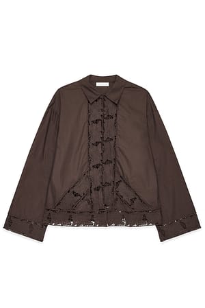 Brown Embroidered Long Sleeve Blouse