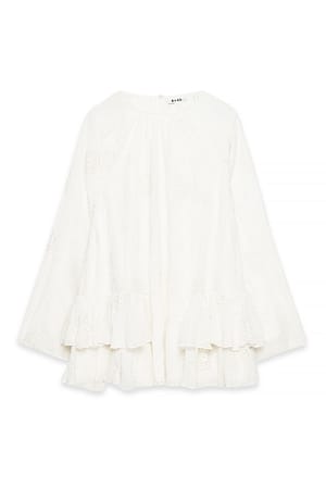 White Embroidered Volume Mini Dress