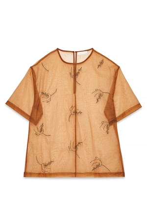 Caramel Embroidered Organza T Shirt