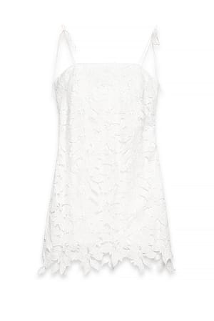 Offwhite Anglaise-Minikleid mit Stickerei