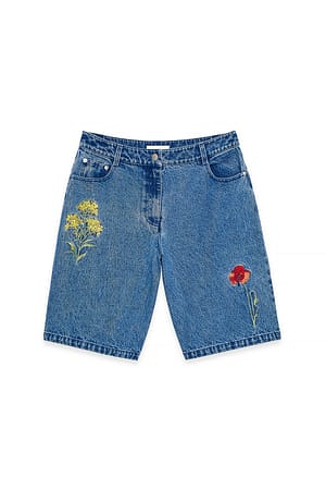 Blue Embroidery Bermuda Shorts
