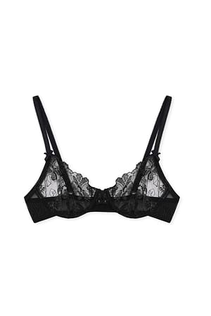 Black Balconette-BH mit Spitze und Stickerei