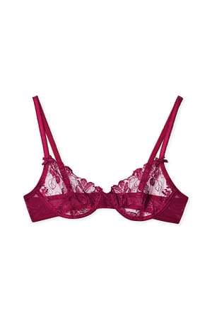 Cherry Embroidery Lace Balconette Bra