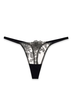 Beige/Black Embroidery Lace Tanga Thong