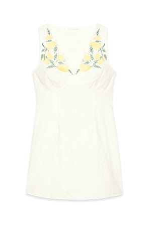 Off White Mini-jurk met geborduurde halslijn