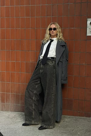Dark Grey Lockere lange Hüftjeans