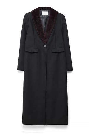 Black Faux Pony Hair Detailed Coat
