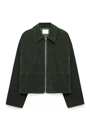 Dark Green Faux Suede Zip Jacket
