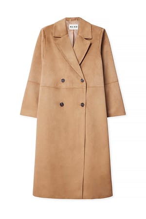 Camel Faux Suede Double Breasted Coat