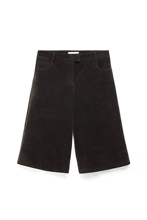 Dark Brown Faux Suede Long Shorts