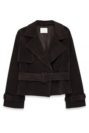 Dark Brown Kort trenchcoat i myk fuskevårs