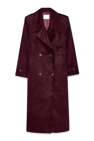 Burgundy Gabardina de ante de imitación