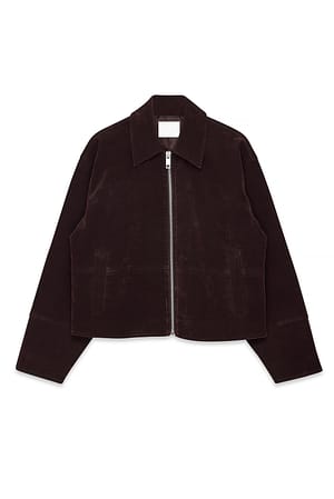 Dark Brown Faux Suede Zip Jacket