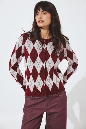 Pink Check Finstrikket cardigan