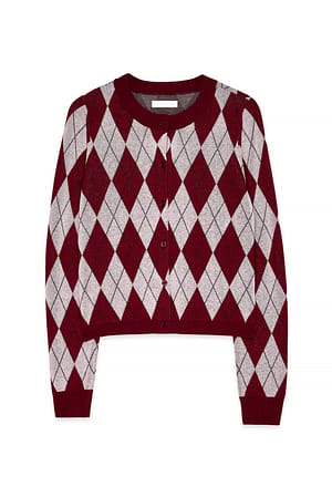 Pink Check Strickjacke aus Feinstrick