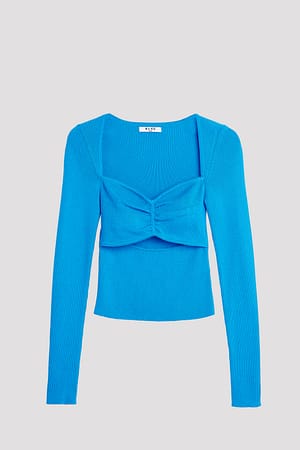 Blue Finstrikket topp med åpne partier
