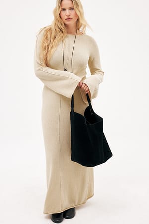 Beige Vestido maxi de punto fino