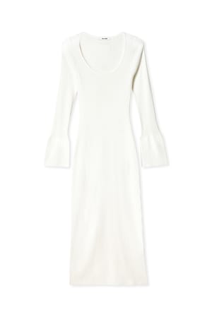 Offwhite Fine Knitted Trumpet Sleeve Midi Dress