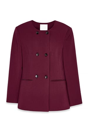 Burgundy Fitted Double Buttoned Blazer