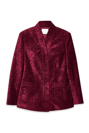 Burgundy Fitted High Collar Chenille Blazer