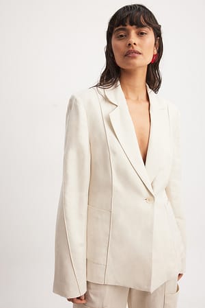 Light Beige Skræddersyet blazer i hørblanding