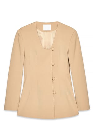 Camel taillierter Blazer mit Rundhalsausschnitt