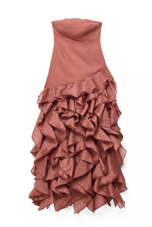 Dark Plum Fitted Ruffle Hem Maxi Dress