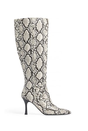 Snake Print Fitted Squared Toe Boots
