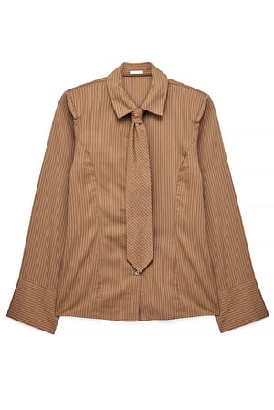 Brown Stripe Tie Detail Shirt