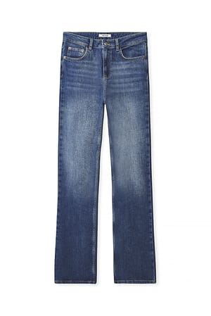 Mid Blue High Waist Flared Denim
