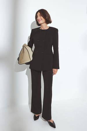 Black Pantalon de costume évasé à taille haute