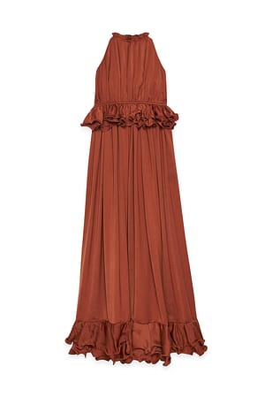 Rust Robe longue dos nu à volants à la taille