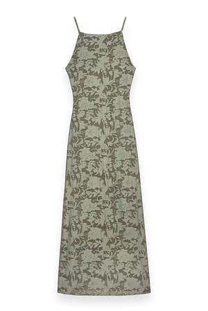 Light Khaki Maxikleid mit Blumenmuster