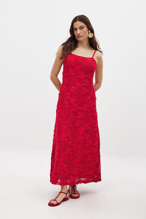 Deep Red Maxikjole med blomster