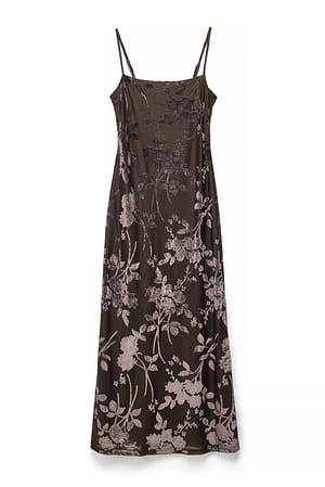 Chocolate Brown Floral Print Maxi Dress