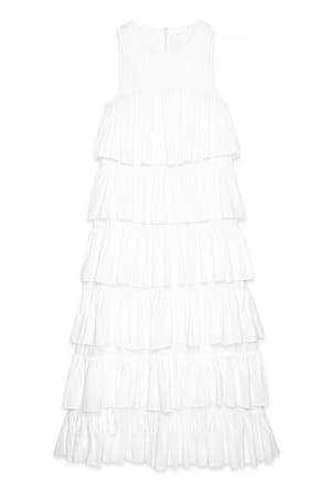White Maxikjole med volangdetaljer