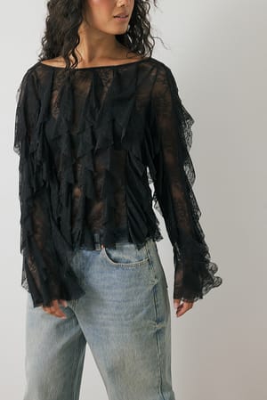 Black Spitzentop mit Volant