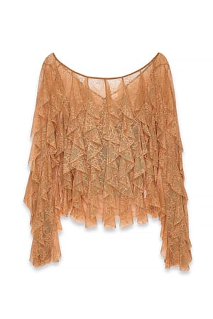 Beige Top i blonder med flæse