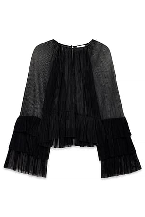 Black Bluse med flæseærmer