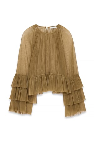 Khaki Bluse med flæseærmer