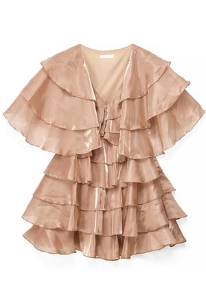 Pink champagne Flounce V-Neck Mini Dress